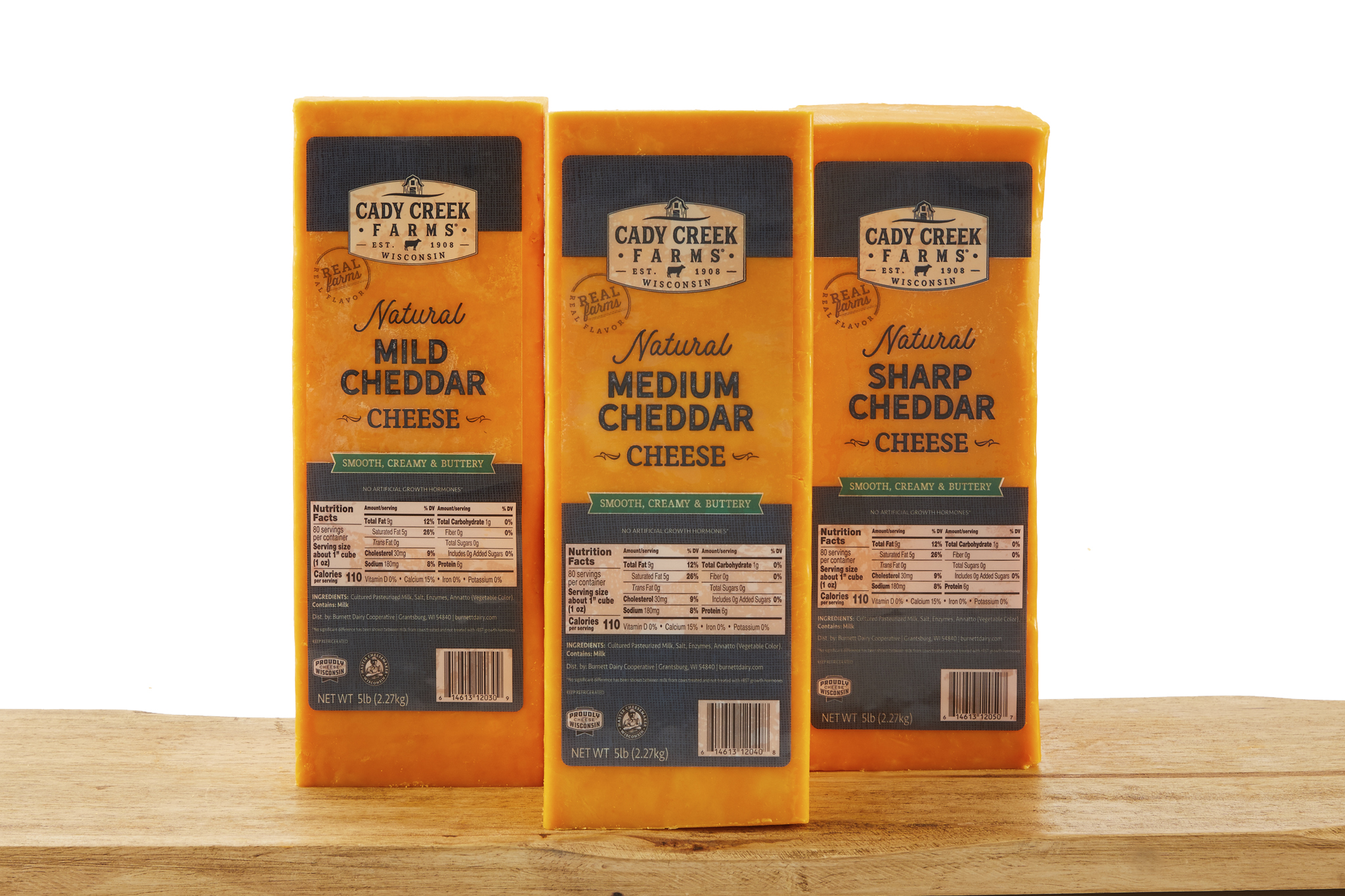 Cady Creek Farms three cheddars in packaging